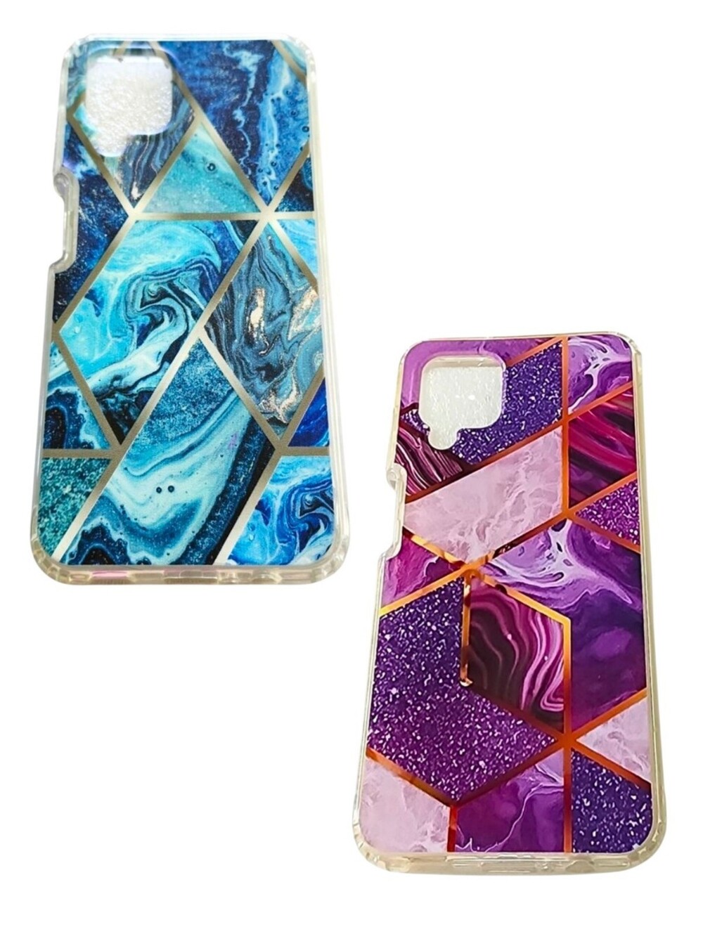 2pc Blue & Purple Geometric Marble Phone Cases For Samsung Galaxy A12